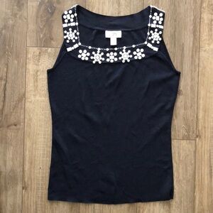 Like new - LOFT Bead Embellished Navy Sleeveless Knit Top